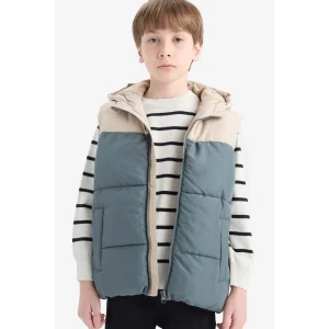 Defacto F0297A8GR314 Gri Erkek Çocuk Su Geçirmez Kapüşonlu Polar Astarlı Fermuarlı Şişme Yelek