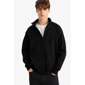 Defacto E1367AXBK81 Siyah Boxy Fit Dik Yaka Baskılı İçi Yumuşak Tüylü Cepli Fermuarlı Sweatshirt