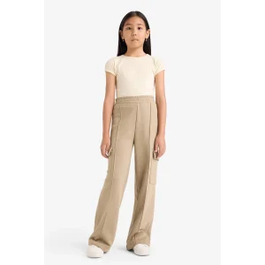 Defacto E6930A8BG403 Bej Kız Çocuk Beli Lastikli Wide Leg Kargo Eşofman Altı