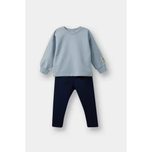 Defacto F1589 Mavi Erkek Bebek 2li Takım Etiket Baskılı Sweatshirt Eşofman Altı