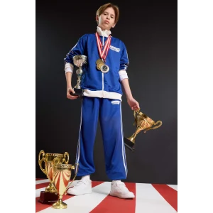 Defacto F1978A8BE325 Mavi Erkek Çocuk Beli Lastikli Baskılı Jogger Eşofman Altı