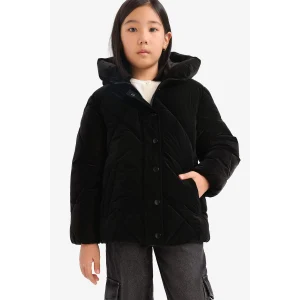 Defacto A0839A8BK27 Siyah Kız Çocuk Kapüşonlu Fermuarlı Çıtçıtlı Kapitoneli Mont