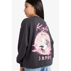 Defacto E6756A8AR220 Antrasit Kız Çocuk Oversize Geniş Kalıp Bisiklet Yaka Sırt Baskılı Sweatshirt