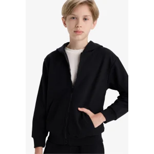 Defacto X5844A6BK81 Siyah Erkek Çocuk Kapüşonlu Okul Fermuarlı Sweatshirt