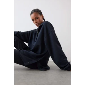 Defacto D1457AXBK81 Siyah DeFactoFit Long  Fit Dik Yaka Fermuarlı Modal Sweatshirt