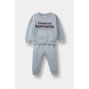 Defacto E8985A5GR297 Gri Erkek Bebek 2li Takım Baskılı Sweatshirt Eşofman Altı