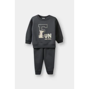 Defacto E8994A5GR164 Gri Erkek Bebek 2li Takım Baskılı Sweatshirt Eşofman Altı