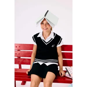 Defacto C6925A8BK27 Siyah Kız Çocuk Standart Fit V Yaka Okul Triko Süveteri