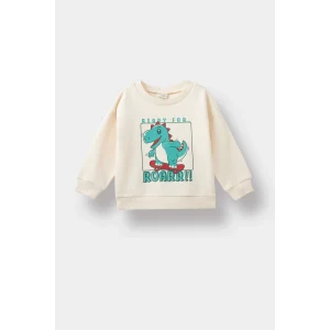 Defacto E9230A5ER42 Ekru Erkek Bebek Bisiklet Yaka Dinozor Baskılı İçi Yumuşak Tüylü Sweatshirt