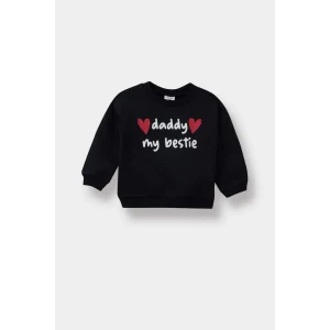 Defacto E9214A5BK27 Siyah Kız Bebek Bisiklet Yaka Baskılı İçi Yumuşak Tüylü Sweatshirt