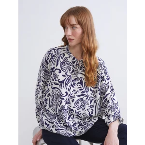 LCWAIKIKI Classic Mavi Bağlamalı Yaka Çiçekli Kadın Bluz