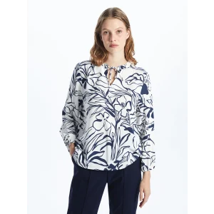 LCWAIKIKI Classic Mavi Bağlamalı Yaka Çiçekli Kadın Bluz