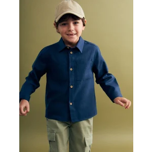 LCW Kids Indigo Basic Gabardin Uzun Kollu Erkek Çocuk Gömlek