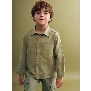 LCW Kids Haki Basic Gabardin Uzun Kollu Erkek Çocuk Gömlek