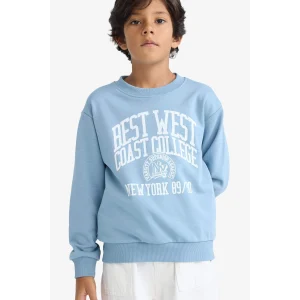 Defacto F2843A8BE770 Mavi Erkek Çocuk Bisiklet Yaka Baskılı Sweatshirt