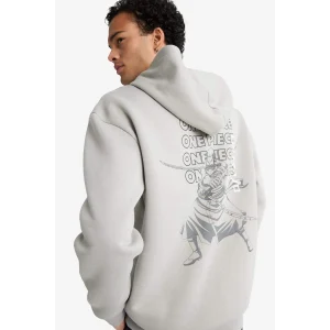 Defacto E9297AXGR454 Gri One Piece Boxy Fit Kapüşonlu Sırt Baskılı Sweatshirt