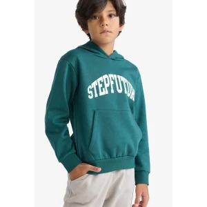 Defacto D3033A8GN155 Yeşil Erkek Çocuk Kapüşonlu İçi Yumuşak Tüylü Baskılı Sweatshirt