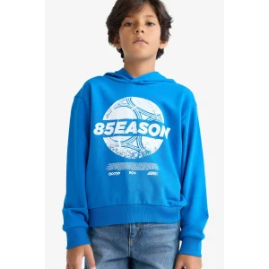 Defacto F2845A8BE59 Mavi Erkek Çocuk Kapüşonlu Baskılı Sweatshirt