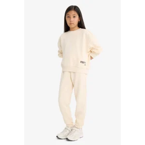 Defacto F2559A8ER42 Ekru Kız Çocuk 2li Takım Baskılı Sweatshirt Eşofman Altı