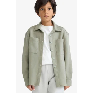 Defacto F3799A8KH465 Haki Erkek Çocuk Oversize Geniş Kalıp Polo Yaka Uzun Kollu Gömlek