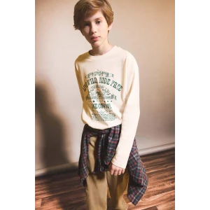 Defacto G1817 Beyaz Erkek Çocuk Bisiklet Yaka Baskılı Uzun Kollu Tişört