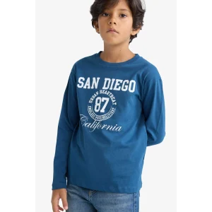 Defacto E9519A8IN255 İndigo Erkek Çocuk Bisiklet Yaka Baskılı Uzun Kollu Tişört