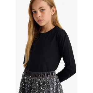 Defacto U6810A6BK81 Siyah 	Kız Çocuk Bisiklet Yaka Basic Düz Uzun Kollu Okul Tişörtü