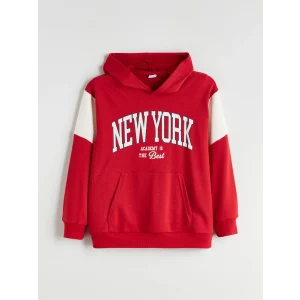 LCW Kids Kirmizi Kapüşonlu New York Baskılı Erkek Çocuk Sweatshirt