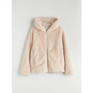 LCW Kids Bej Kapüşonlu Pelüş Kız Çocuk Fermuarlı Sweatshirt