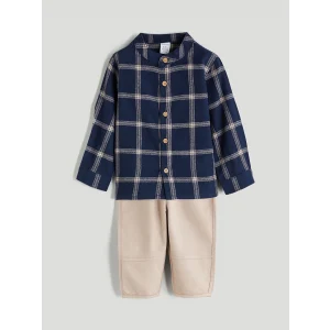 LCW baby Lacivert Ekose Erkek Bebek Gömlek ve Pantolon 2li