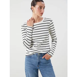 LCWAIKIKI Classic Ekru Bisiklet Yaka Çizgili Kadın Body