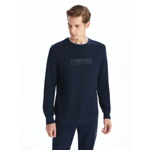 LCWAIKIKI Classic Lacivert Bisiklet Yaka Uzun Kollu Baskılı Erkek Sweatshirt