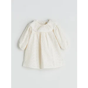 LCW baby Ekru Bebe Yaka Çiçekli Kız Bebek Elbise
