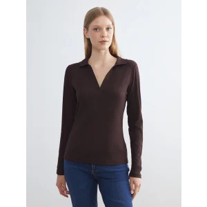 LCWAIKIKI Classic Kahverengi Polo Yaka Kadın Tişört