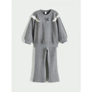 LCW Kids Antrasit Bisiklet Yaka Kız Çocuk Sweatshirt ve Eşofman Altı