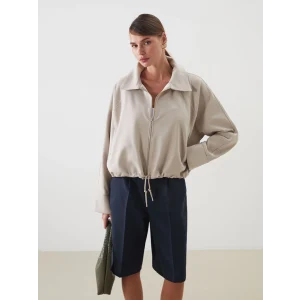 LCW Vision Bej Gömlek Yaka Oversize Kadın Ceket