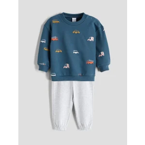 LCW baby Petrol Baskılı Erkek Bebek Sweatshirt ve Eşofman Alt 2li Takım