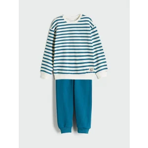 LCW Kids Bej Bisiklet Yaka Çizgili Erkek Çocuk Sweatshirt ve Eşofman Alt 2li