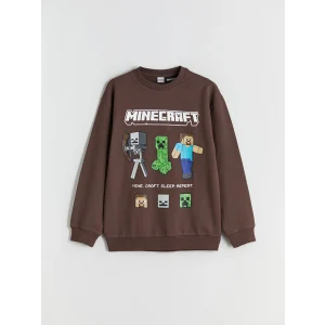 LCW Kids Kahverengi Bisiklet Yaka Minecraft Baskılı Erkek Çocuk Sweatshirt