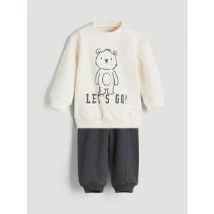 LCW baby Bej Baskılı Erkek Bebek Sweatshirt ve Eşofman Alt 2li