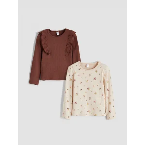 LCW Kids Bej Bisiklet Yaka Kız Çocuk Tişört 2li