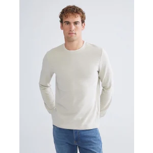 LCWAIKIKI Classic Bej Uzun Kollu Dokulu Erkek Tişört