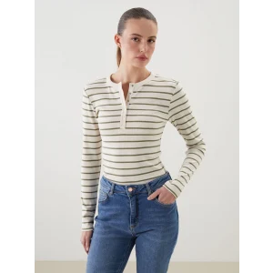 LCWAIKIKI Classic Yeşil Bisiklet Yaka Çizgili Kadın Body