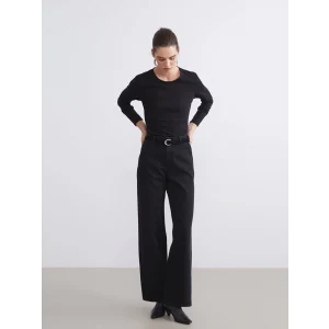 LCW Jeans Siyah Beli Kemerli Wideleg Kadın Jean Pantolon