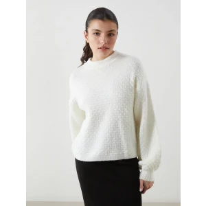 LCWAIKIKI Classic Ekru Bisiklet Yaka Kendinden Desenli Kadın Triko Kazak