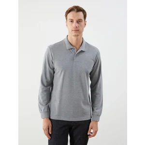 LCWAIKIKI Classic Gri Polo Yaka Uzun Kollu Pike Erkek Tişört