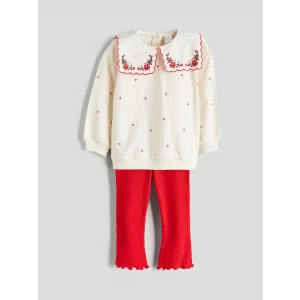 LCW baby Ekru Bebe Yaka Kız Bebek Sweatshirt ve Tayt 2li