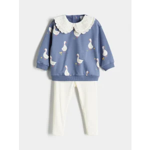 LCW baby Indigo Bebe Yaka Kız Bebek Sweatshirt ve Tayt 2li