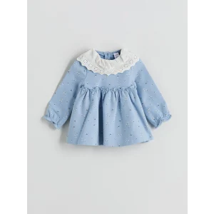 LCW baby Mavi Çiçekli Kız Bebek 2 İplik Elbise