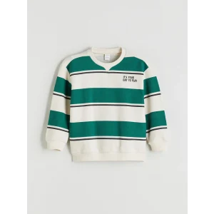 LCW Kids Bej Bisiklet Yaka Çizgili Erkek Çocuk Sweatshirt